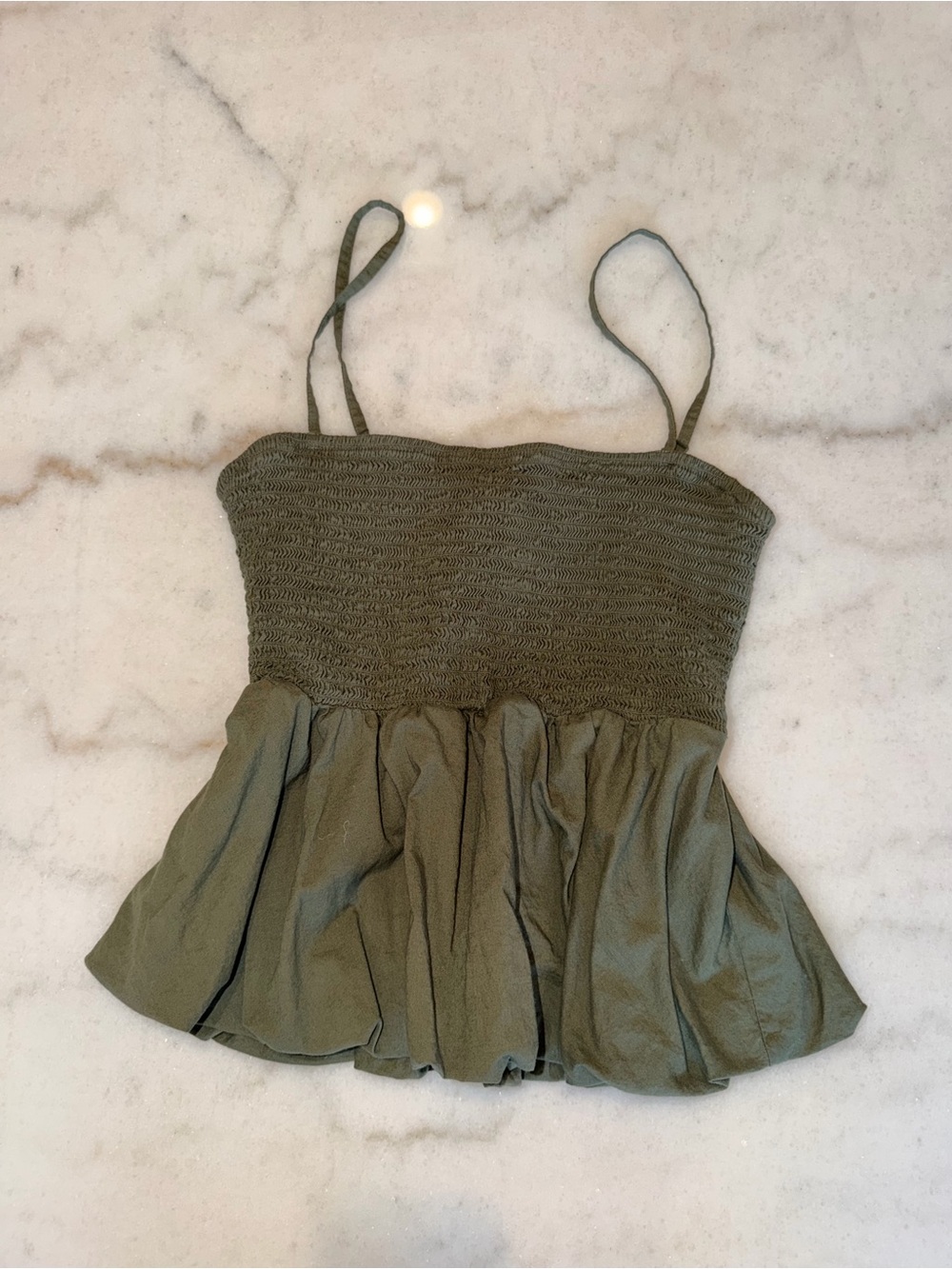 American Eagle Outfitters Olive Green Smocked Peplum Tank